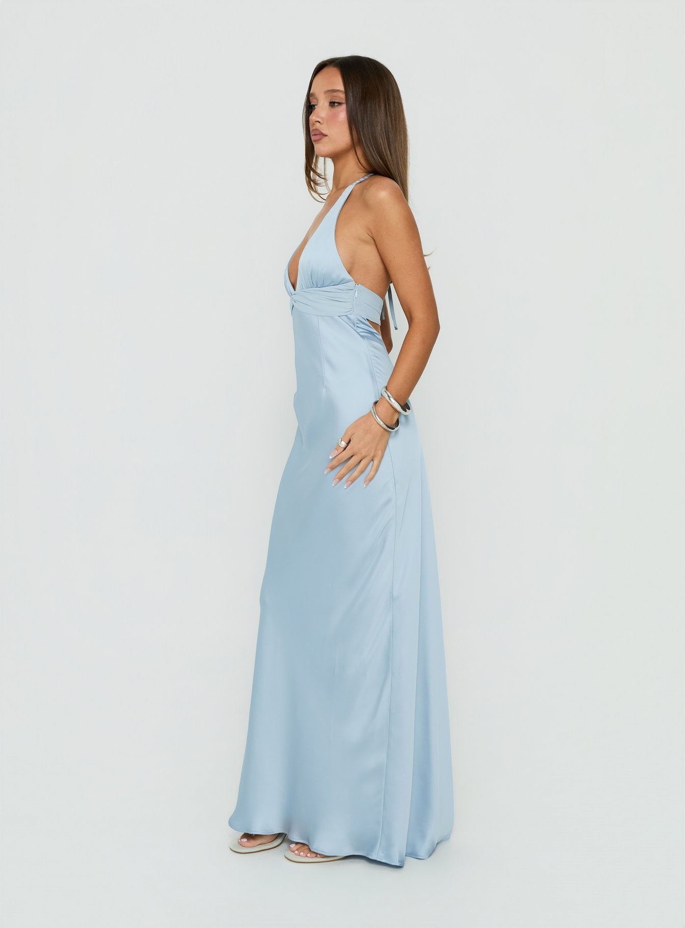 Odyssa Halter Maxi Dress Blue Slate | Princess Polly