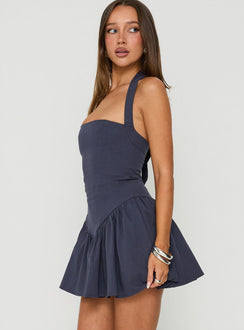 Esatora Halter Flare Mini Dress Navy