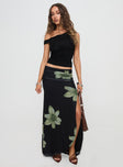   front view of model wearing Princess Polly Cooperi Maxi Skirt Black Floral Maxi 