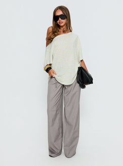 Winny Off Shoulder Tee Grey Marle / Lemon Stripe