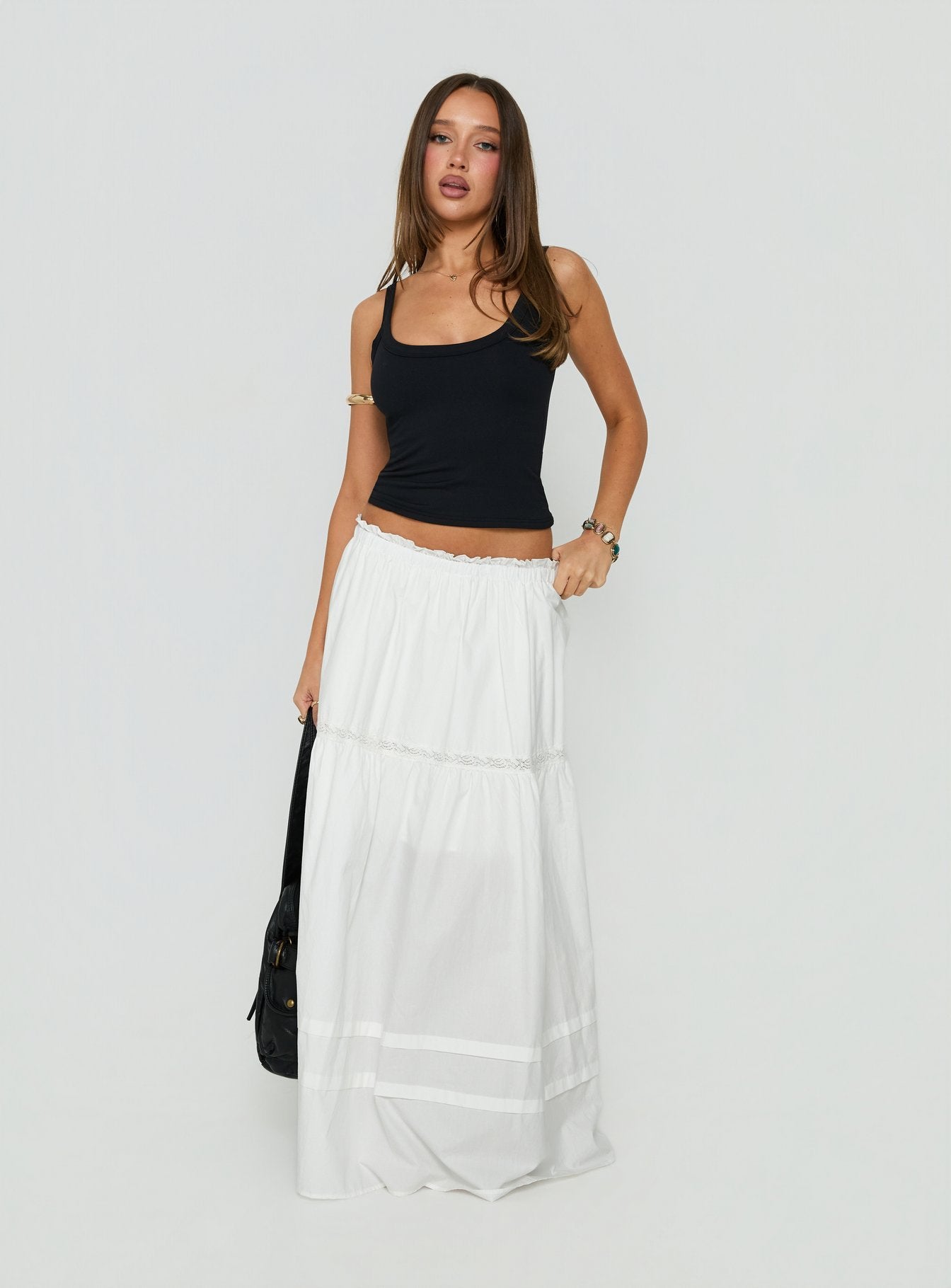 Meanna Tiered Maxi Skirt White
