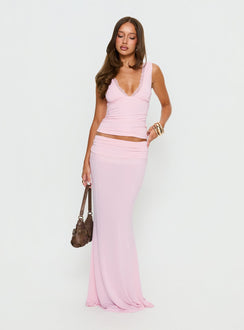   front view of model wearing Princess Polly Zespri Jersey Maxi Skirt Pink Maxi Skirts 