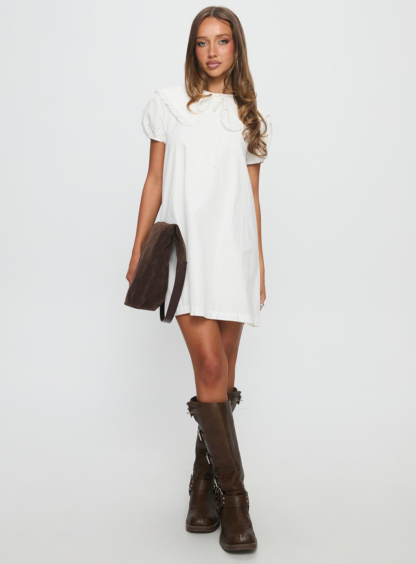 Roseprick Puff Sleeve Babydoll Dress White Roseprick Puff Sleeve Babydoll Dress White