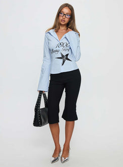 Busy Girl Long Sleeve Collared Top Blue Stripe