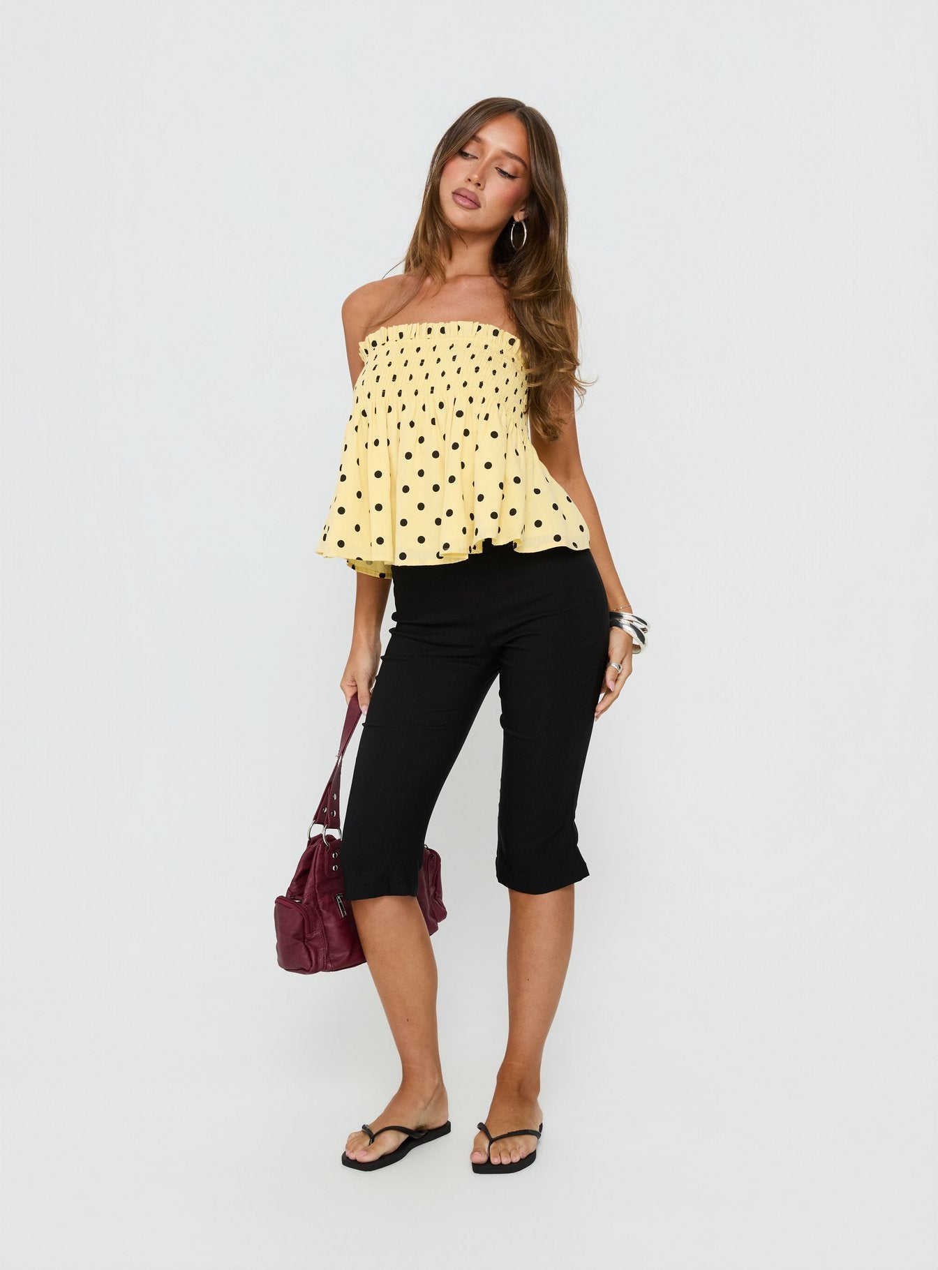 Peachy Keen Frill Cami Top Yellow Polka Dot | Princess Polly