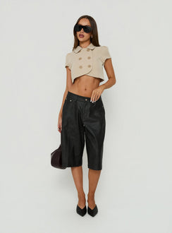 Spectator Faux Leather Longline Shorts Black