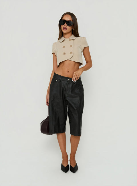 Spectator Faux Leather Longline Shorts Black
