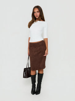 Shades Of Love Faux Suede Midi Skirt Chocolate