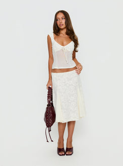 back view of model wearing Princess Polly Quani Lace Midi Skirt Cream Midi Skirts 