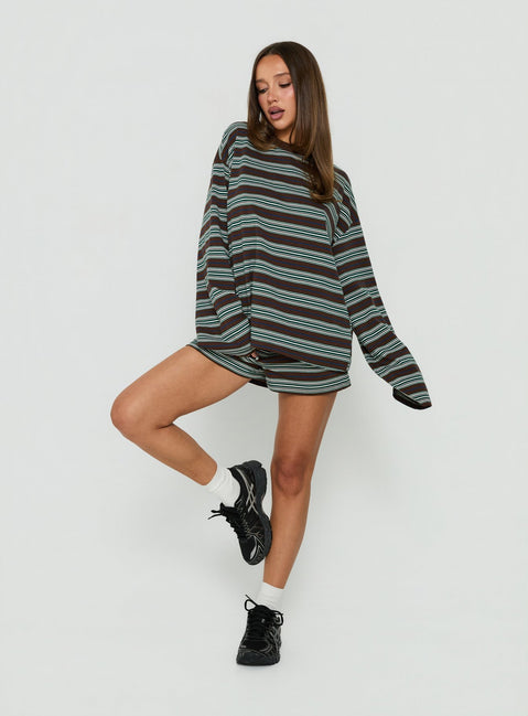 Settle Down Long Sleeve Top Brown Stripe