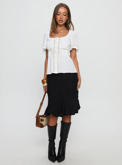 Indianah Pleat Lace Panel Blouse Top White