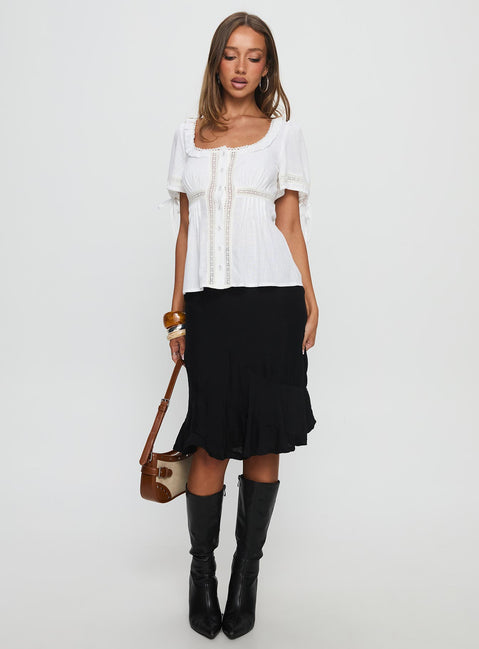 Indianah Pleat Lace Panel Blouse Top White