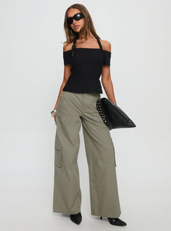 front view of model wearing Princess Polly Companions Cargo Slack Pant Khaki High Waisted Pants 