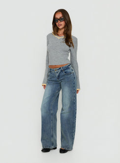 Kaylea Cinched Waist V Neck Knit Sweater Grey / Yellow