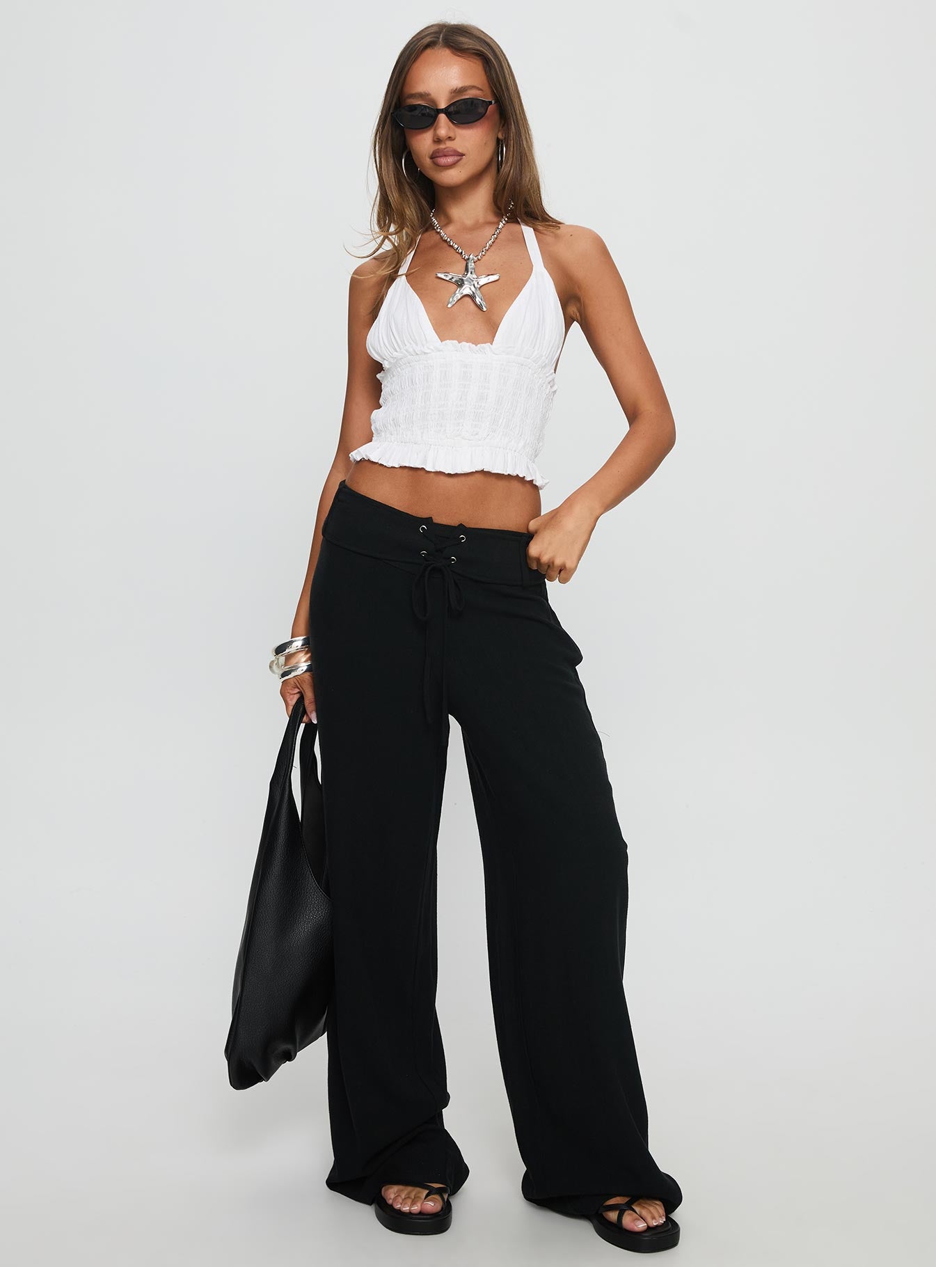 Essences Shirred Peplum Top White | Princess Polly