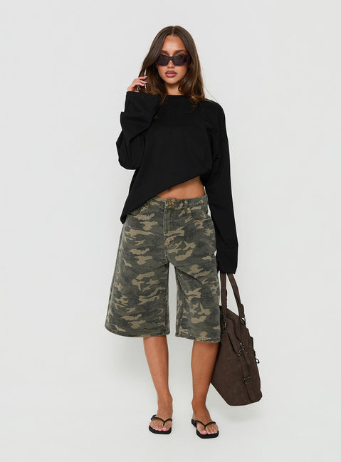 Tag Longline Denim Jorts Washed Camo