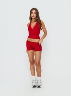 Peak Foldover Micro Shorts Red
