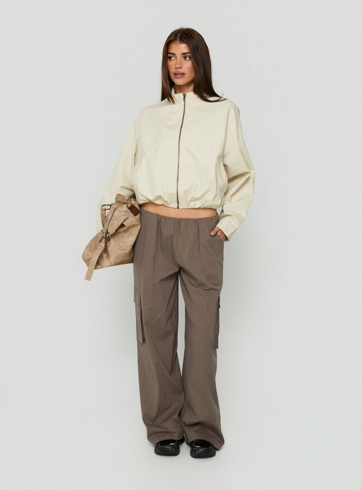 Chayden Cropped Canvas Bomber Jacket Cream