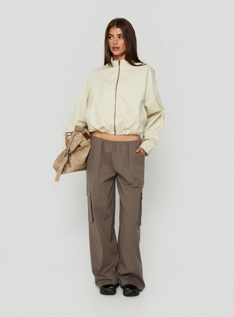 Chayden Cropped Canvas Bomber Jacket Cream