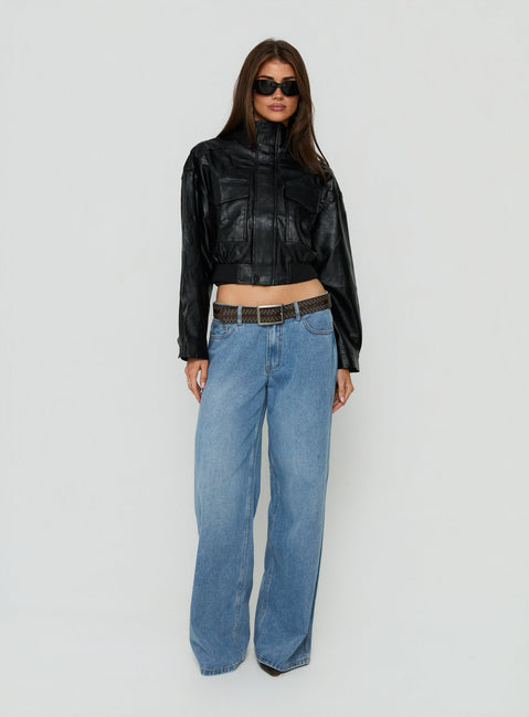 Ace Player Funnel Neck Faux Leather Jacket Black