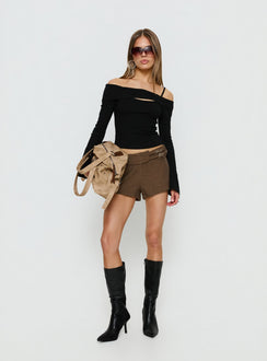 Maddelena Foldover Waist Buckle Detail Shorts Brown