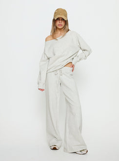 back view of model wearing Princess Polly Dodie Wide Leg Pants Grey Marle Mid Rise Pants 