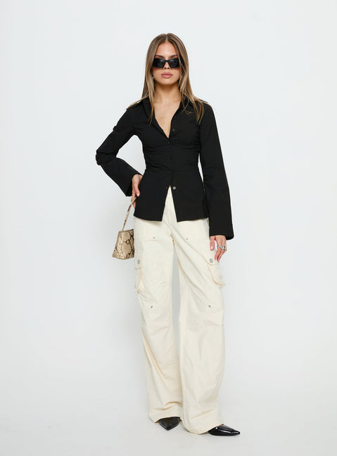 Lesper Long Sleeve Tie Back Top Black
