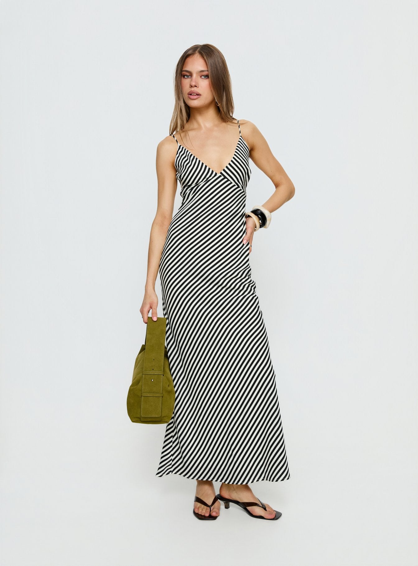 Lesondo V Neck Maxi Dress Black | White Stripe | Black | White Stripe | Womens