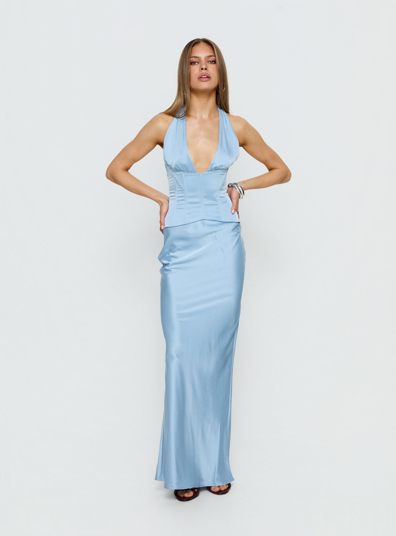 In A Trance Halter Corset Maxi Dress Blue | Princess Polly In A Trance Halter Corset Maxi Dress Blue | Princess Polly