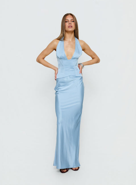 In A Trance Halter Corset Maxi Dress Blue