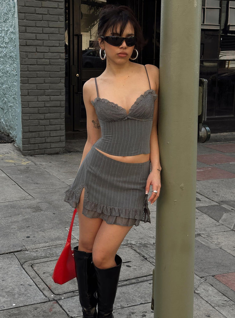 Maryanne Mini Skirt - Pencil Skirt in Grey Pinstripe