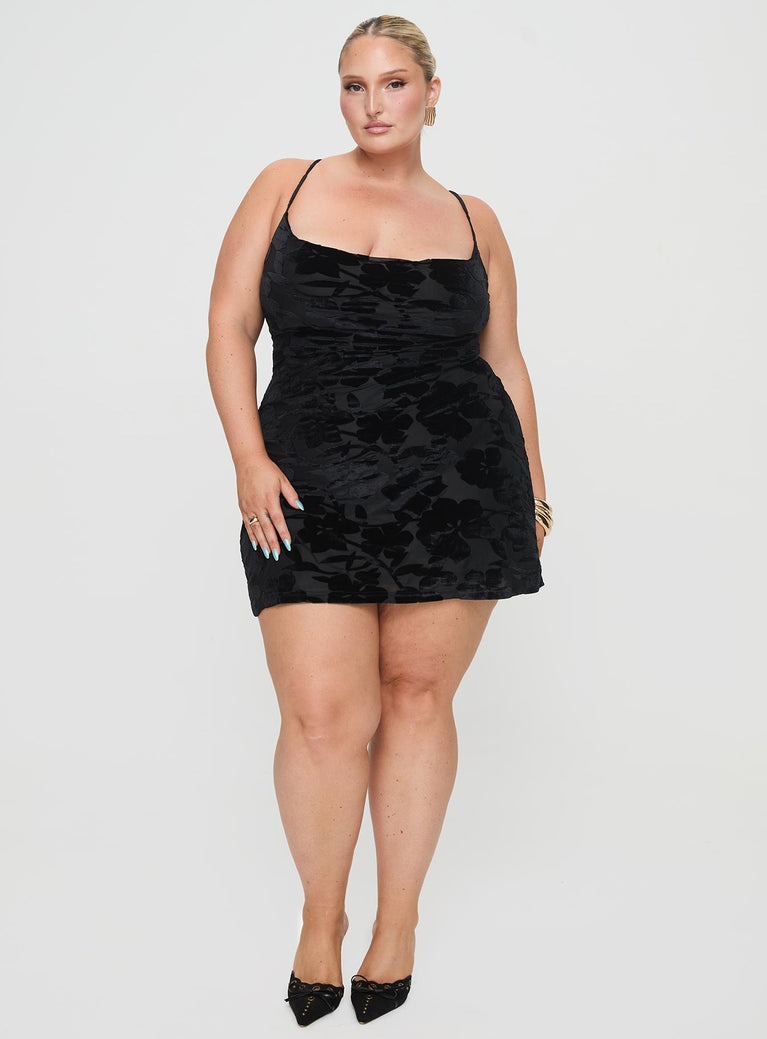 Celena Mini Dress Burn Out Black Curve