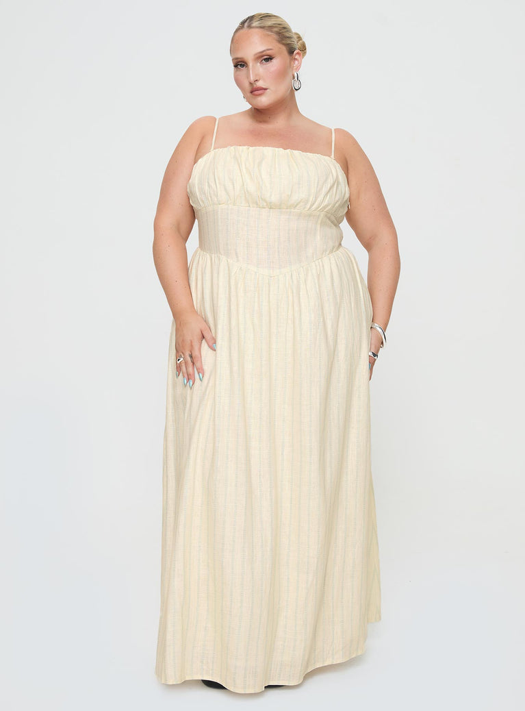 Slow Dance Linen Blend Maxi Dress Cream / Blue Curve | Princess Polly USA
