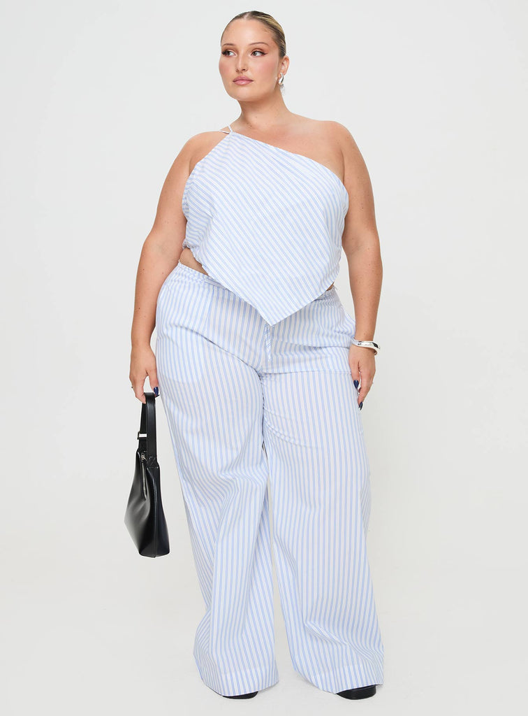 Collied Low Rise Pants Blue / White Stripe Curve | Princess Polly