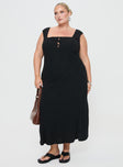 front view of model wearing Princess Polly Chosen Girl Linen Blend Maxi Dress Black Curve Square Neck 