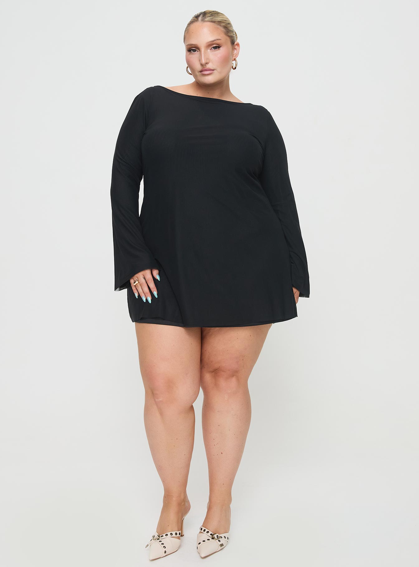 Lukea Long Sleeve Mini Dress Black Curve | Princess Polly Lukea Long Sleeve Mini Dress Black Curve | Princess Polly
