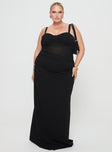 back view of model wearing Princess Polly Mazzola Maxi Dress Black Curve Sweetheart Neckline 