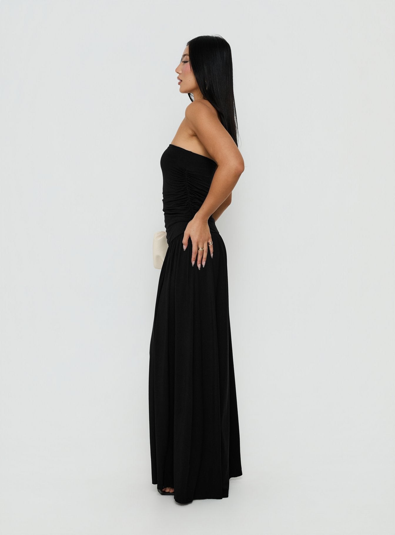 Adalisa Strapless Ruched Maxi Dress / Black