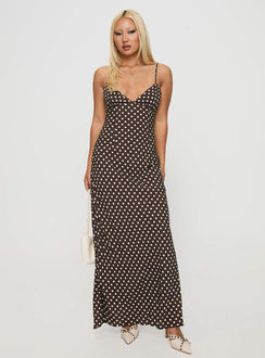 Jorjana Maxi Dress Brown | White Polka Dot | Brown | White Polka Dot | Womens | Princess Polly Lower Impact Jorjana Maxi Dress Brown | White Polka Dot | Brown | White Polka Dot | Womens | Princess Polly Lower Impact