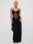 front view of model wearing Princess Polly Wystan Lace Bodysuit Black Sleeveless 