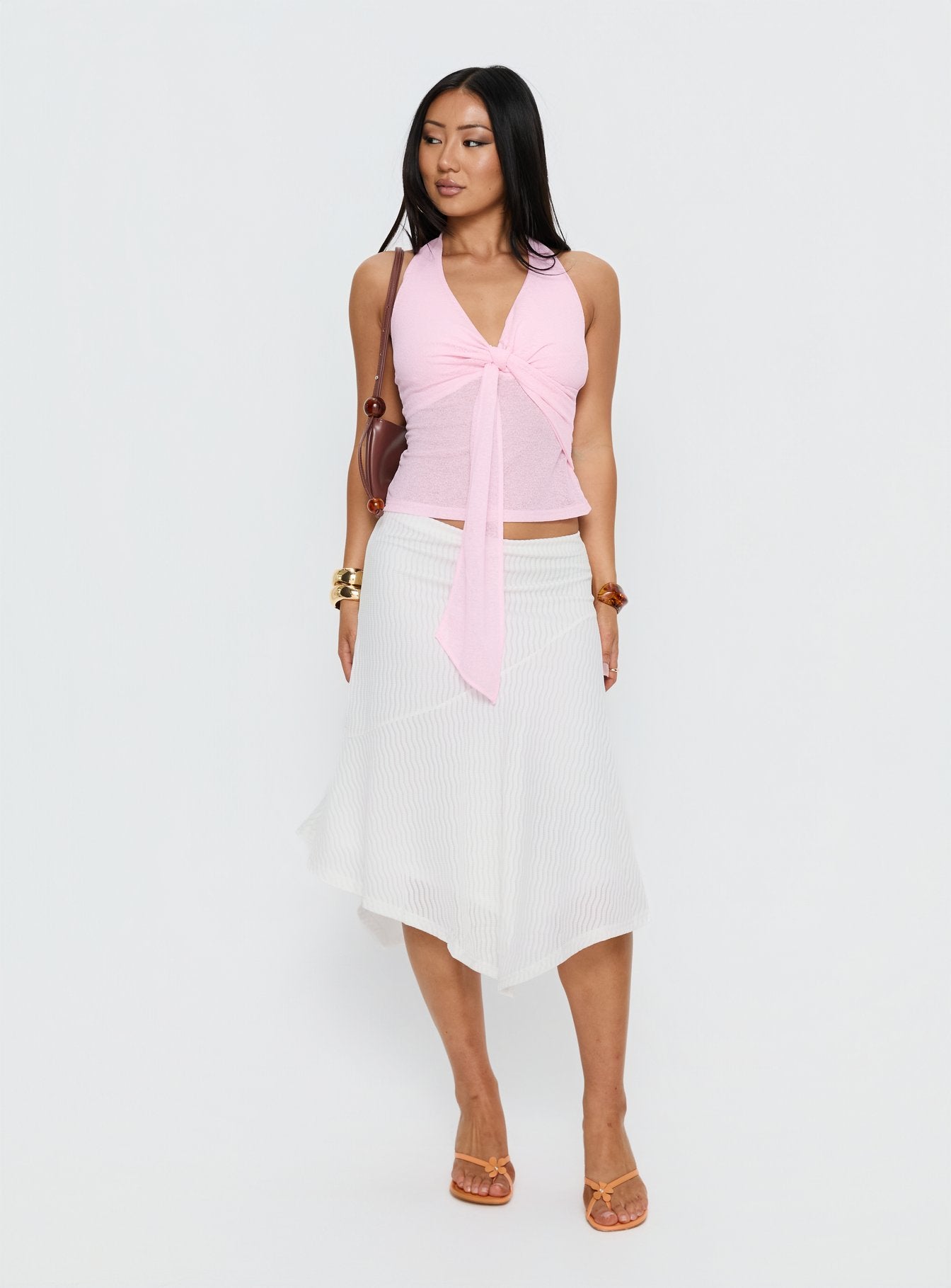 美品　L'AUBE BLANC Asymmetry pleats skirt Adrea Asymmetrical Midi Skirt White | Princess Polly