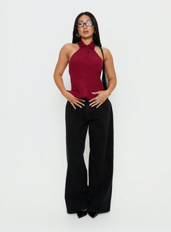 Roanne Backless Collared Top Red Stripe