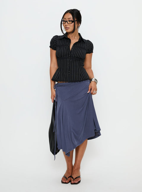 Deserve You Puff Sleeve Button Front Top Black Stripe