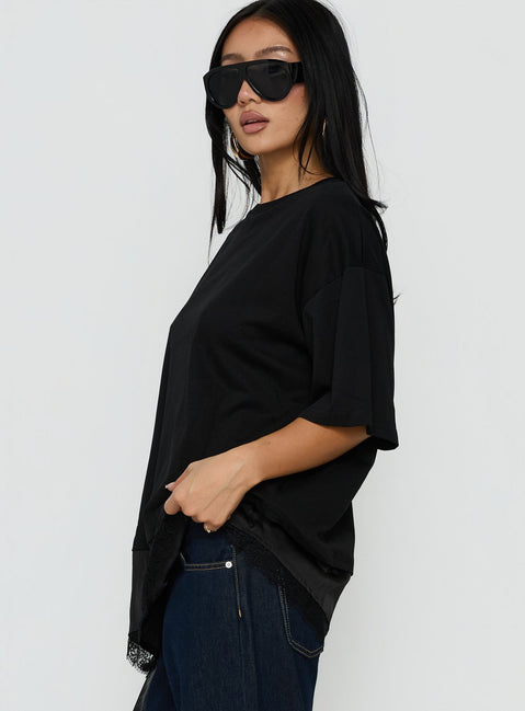 Dalarie Layered Lace Oversized Tee Black
