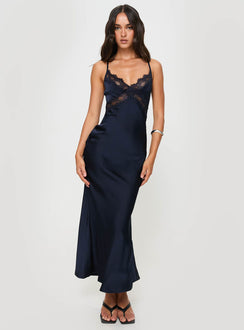 Treasure Bias Cut Backless Maxi Dress | Navy | Womens