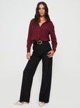 Burgundy Long sleeve shirt Relaxed fitting with button fastening & scooped hemline