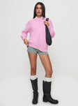 front view of model wearing Princess Polly Niomie Knit Sweater Pink Long 