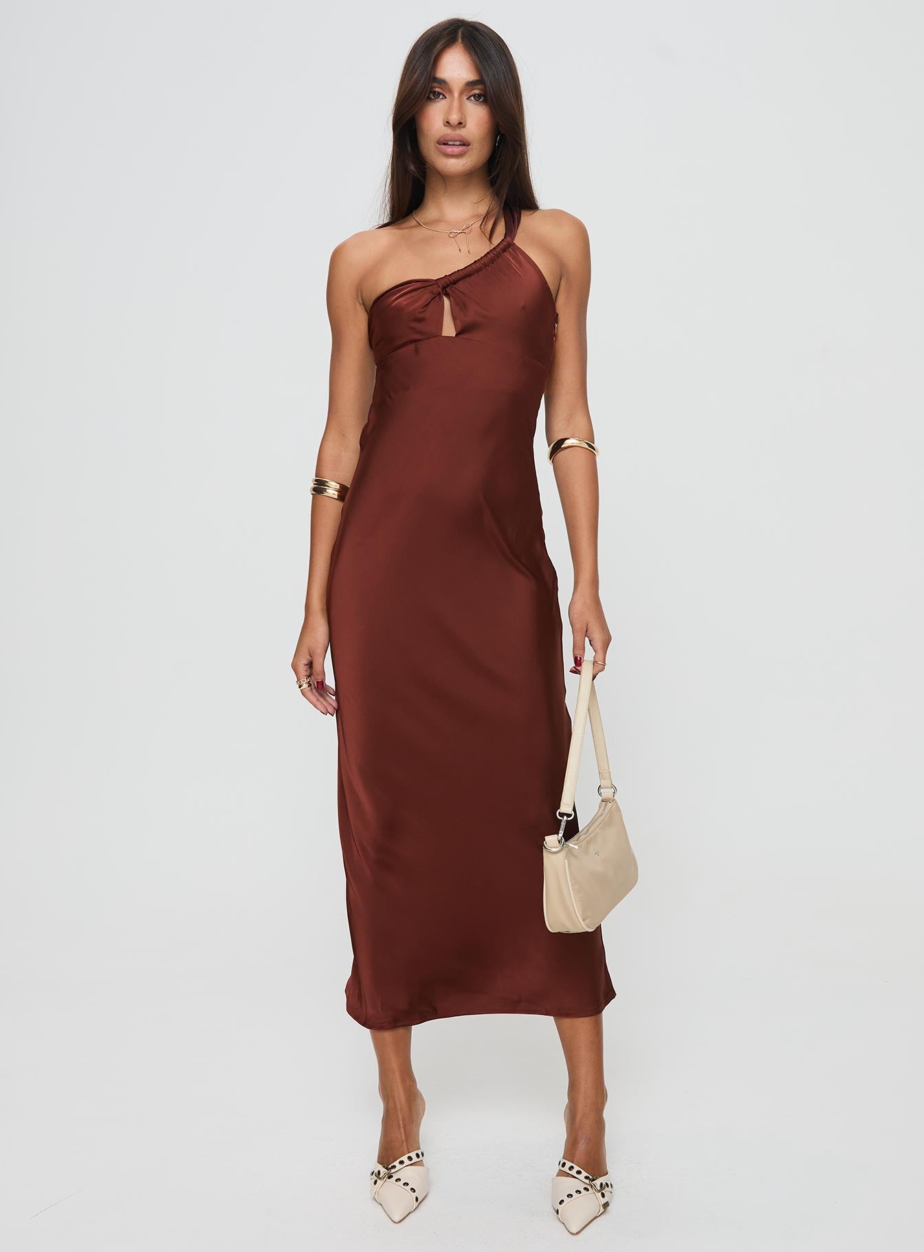 Casimir one shoulder maxi dress chocolate