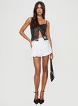 front view of model wearing Princess Polly Marcio Lace Top Black Sleeveless Sweetheart 