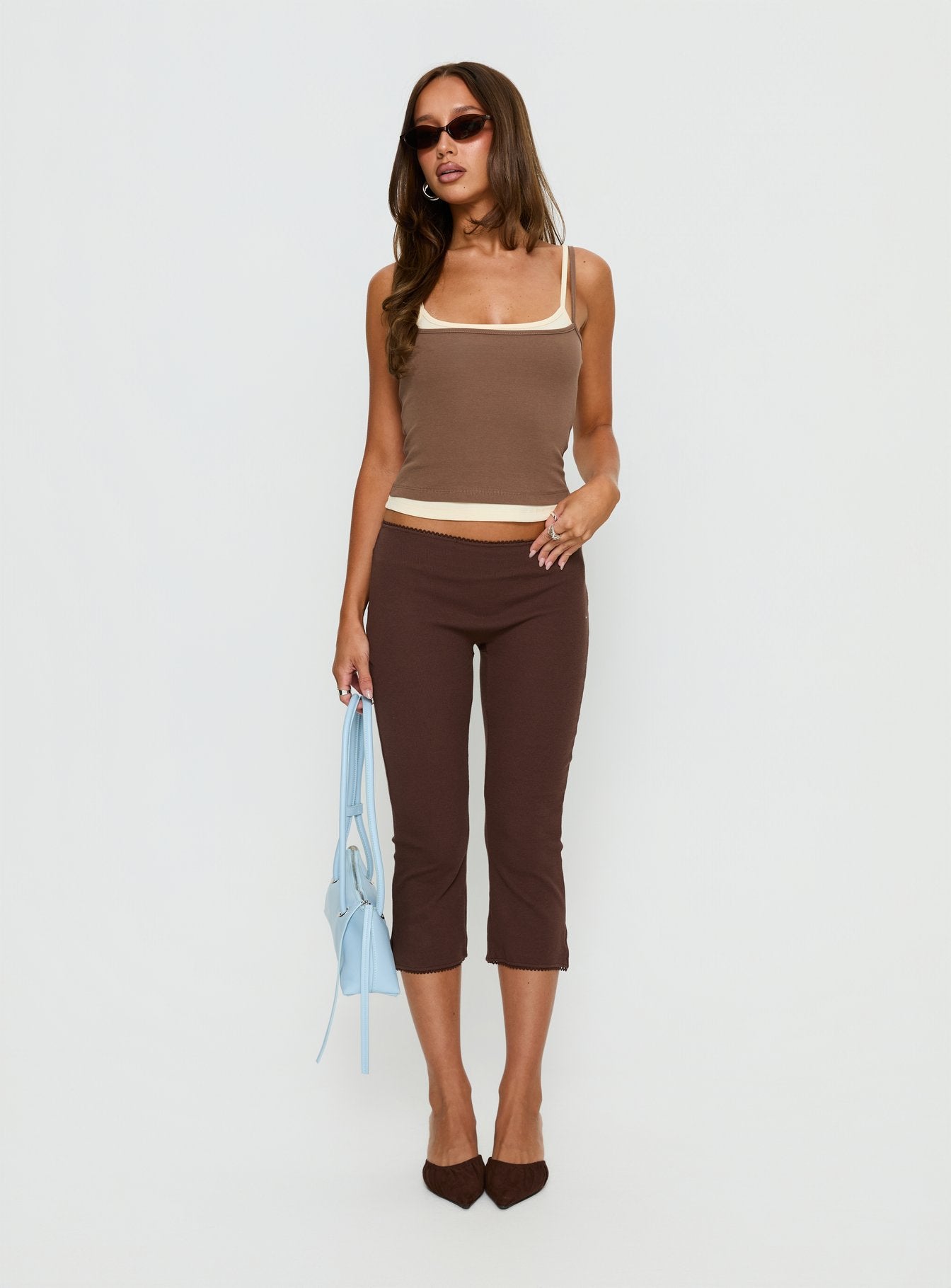 Maeka Layered Jersey Tank Top Brown / Cream | Princess Polly